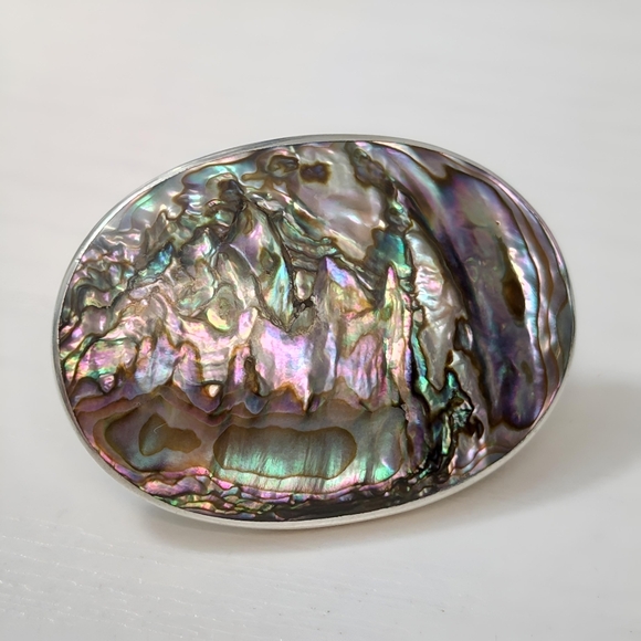 Vintage Alfredo Villasana Taxco Sterling Silver Abalone Shell Oval Brooch Pin - Picture 3 of 11